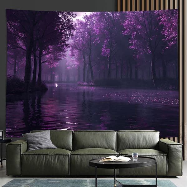 Elegant purple forest and reflective water tapestry wall hanging home decor suitable for living room bedroom dormitory tapestry