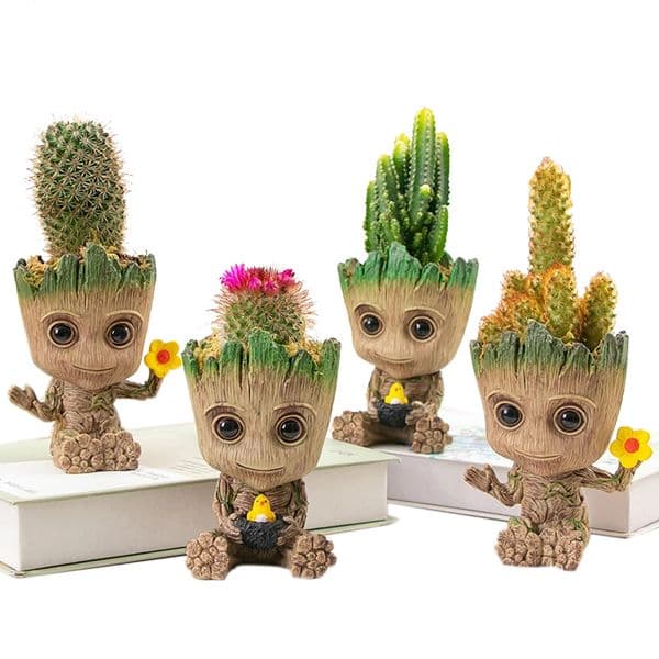 Cartoon Groot Sculpture Mini Figurine Home Office Decoration Crafts Simulation Plants Pot Kids Toys Car Decoration Pendants