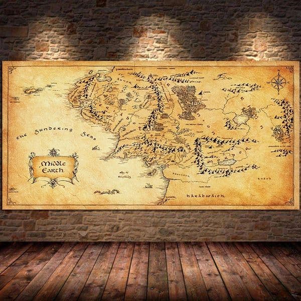 Movie Map Of Middle Earth Canvas Painting Posters and Prints Vintage Style Wall Art Pictures for Living Room Cuadros