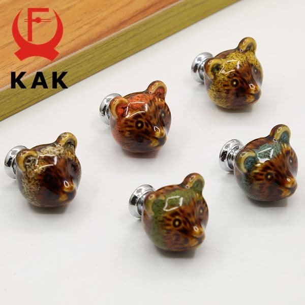 KAK Antique Style Ceramic Bear Cabinet Knobs and Handles Shoe Cabinet Door Pulls Kitchen Drawer Knobs Vintage Furniture Hardware