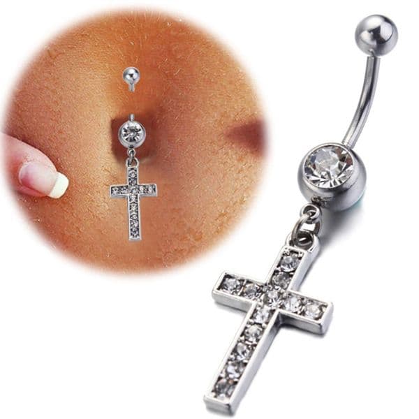 1/2Pcs Fashion Zircon Dangling Belly Button Rings Navel Cross Piercing Earrings Belly Piercing Sexy Body Steel Jewelry