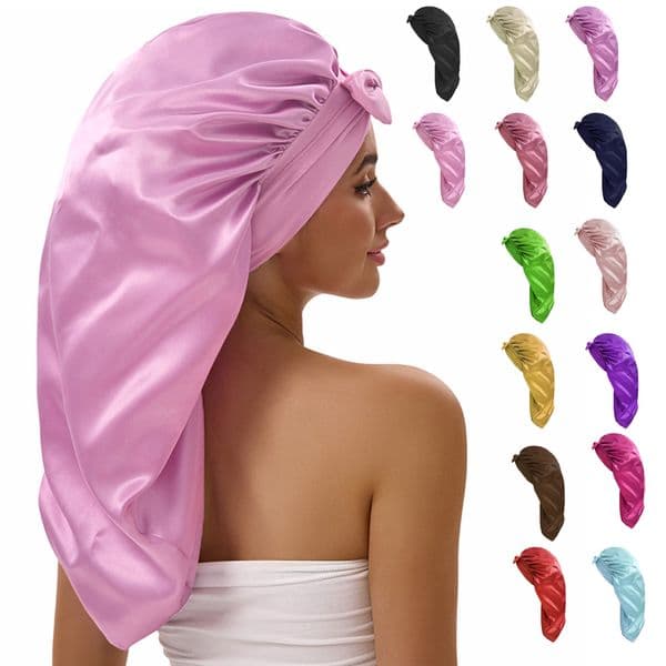 Women Long Tail Satin Hair Bonnet, Color Elastic Band Hair Care Hat, Bonnet for Hair Treatment Bonnet Satin Bonnet