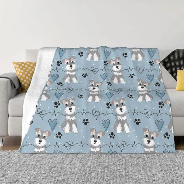 Coral Fleece Dog Throw Blanket Perfect for Bedding Couch Decorative Miniature Schnauzer Plush Blankets Salt and Pepper Theme Hom