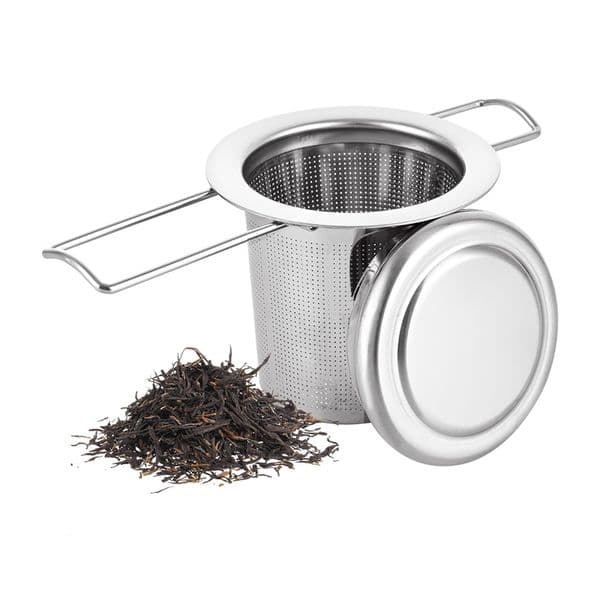 Tea Infuser Stainless Steel Tea Strainer with Lid and Foldable Handle Tea Diffuser Fine Mesh Filter Tea Filter for Teapot Cup Mu