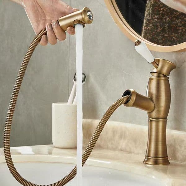Antique brass pull-out basin faucet bathroom bathroom cabinet sink counter basin hot and cold splash faucet