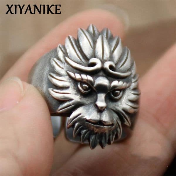 XIYANIKE Vintage Thai Silver Monkey Cuff Finger Rings For Men Women Hip Hop Fashion New Jewelry Gift Party Rock anillos mujer