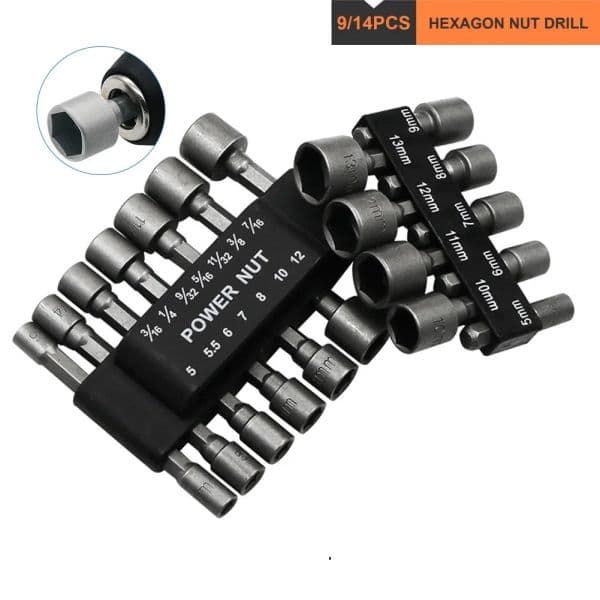 9/14pcs/set 5mm-13mm Hex SocketS Sleeve Nozzles Nut Driver Set Power Nuts Driver Socket Screwdriver Set Bits Sets Tools