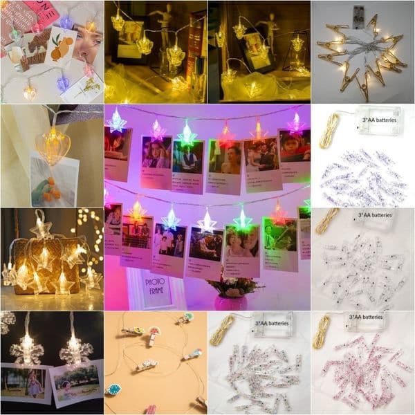 Hot Selling Small Heart Snowflake Christmas Tree Butterfly Clips Decorative String Lights