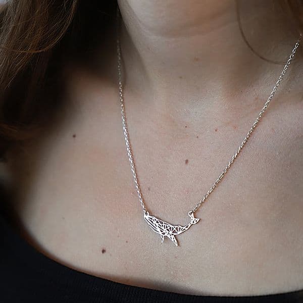 Deep Sea Stainless Steel Hollow Whale Tail Pendant Necklaces for Women Origami Mermaid Charm Necklace Animal Jewelry