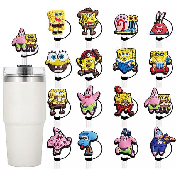 10-20pcs MINISO Cartoon Straw Cover Cap 10mm Drink Straw Plug Reusable Splash Proof Drinking Fit Cup Straw Cap Charms Pendant