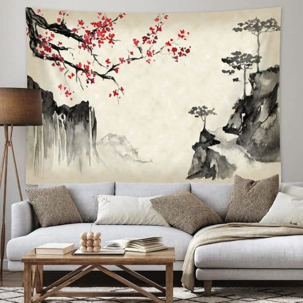 Japan Anime Tapestry, Asian Cherry Blossom Mount Fuji Tapestry, Japanese Decor Tapestry Art Home Decor Tapestry for