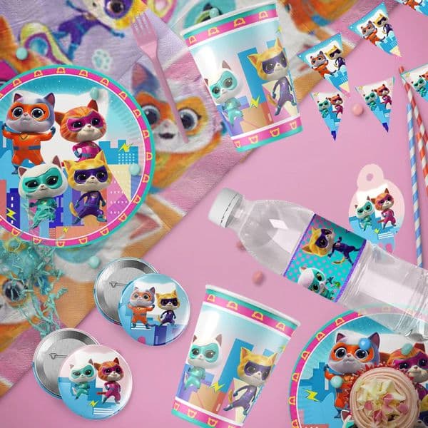 Superkitties Theme Birthday Party Decorations Cake Topper Birthday CUP PLATE Straw Swirls Stickers KidsParty Supplies Decor