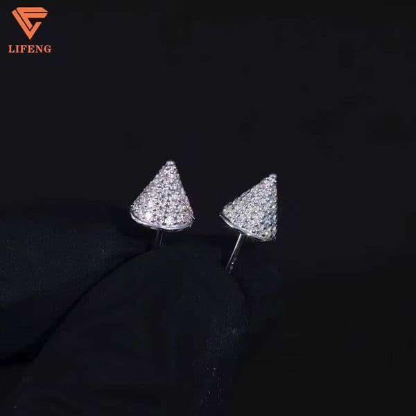 Custom Charm Fine Jewelry Sterling Sier Cone Rivet Stud Unisex Hip Hop Iced Out VVS Moissanite Dia Earrings for Men