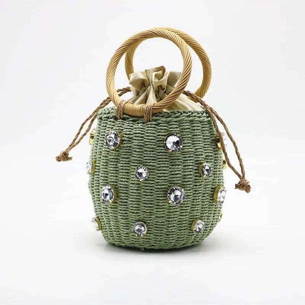 Summer Round Rattan Handmade dia Pearl Bohemian Leisure Straw Bucket Knitting Shoulder Crossbody Beads Beach Bagtote bagluxury bag