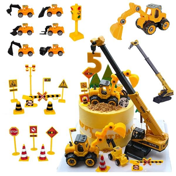 Excavator Car Crane Birthday Cake Toppers Tractor Construction Party Cake Decoration Supplies Kids Boys Birthday Baby Shower 1St