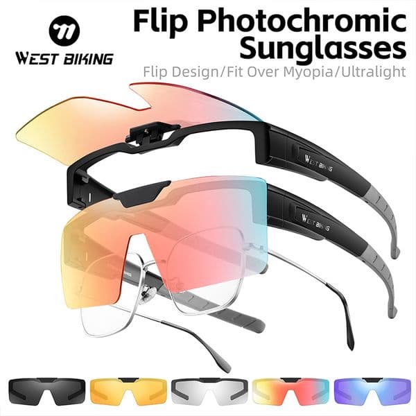 WEST BIKING Photochromic Cycling Glasses Sports Sunglasses Men Fit Over Myopia MTB Road Cycling Eyewear Fishing Driving Goggles