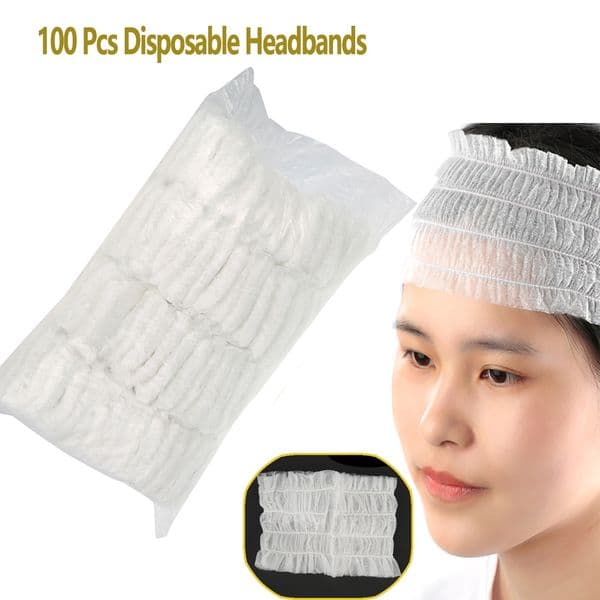 100 Pcs Disposable Headbands Non Woven Spa Salon Headbands Soft Stretch Skin Care Hair Band Lightweight&Breathable For Journey