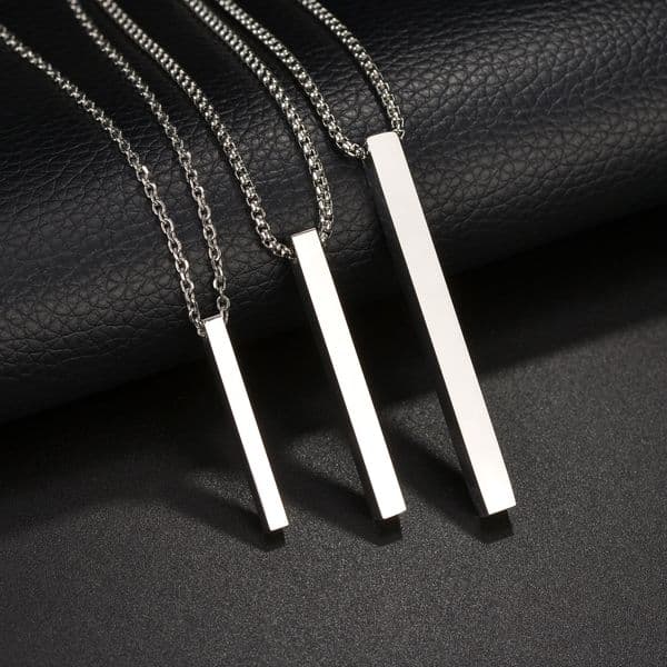 Simple Blank Wishing Bar Pendant Necklace Charm Men Women Waterproof Dangle Vertical Cuboid Stick Stainless Steel Jewelry Gift