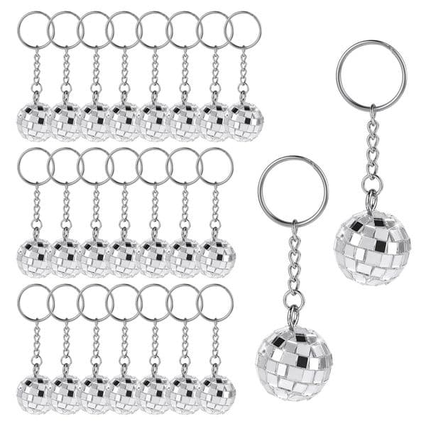 Disco Ball Keychain,24 Pieces Disco Ball Party Favors Keychain 70S Disco Keychain Silver Mirror Ball Keychain Ball Party Durable