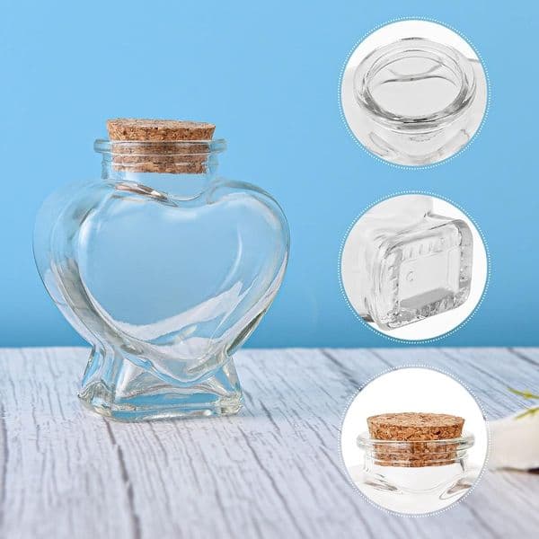 Empty Mini Glass Heart-Shaped Bottles with Cork Stoppers Small Glass Bottles Jars for DIY Art Crafts Decoration Party Supplies
