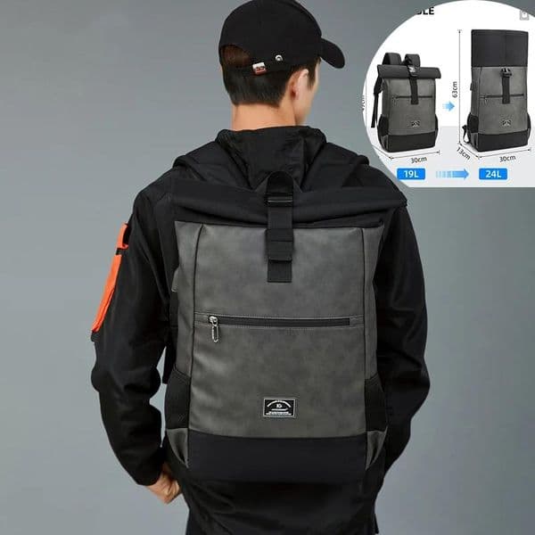Casual Roll top Backlpack Waterproof usb Laptop Backpacks Bags Lightweight PU Leather Men Luxury Travel Backpack for Women Men