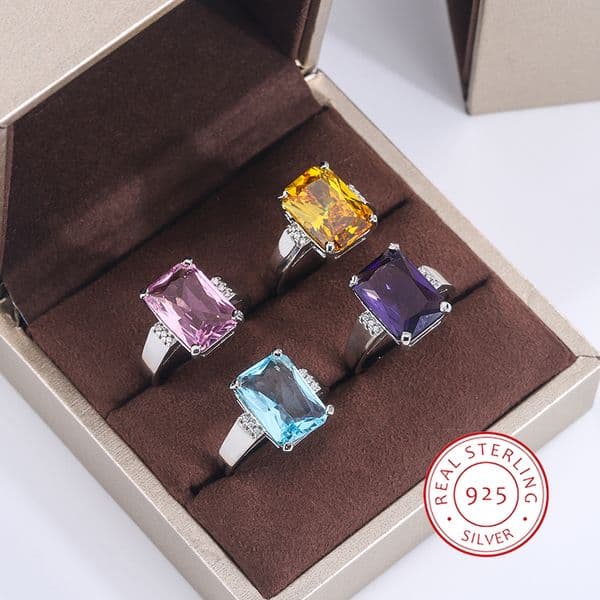 Beautiful S925 Silver Plated Women's Blue Zircon Women's Ring Fashion Party Jewelry Premium Wedding Bride Engagement Ring