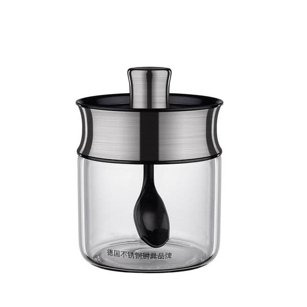 LFGB 304 Stainless Steel High Hardness Borosilicate Well Sealed Seasoning Container Sugar Spices Salt Powder 240ml Kitchen Jar