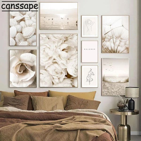 Scandinavian Peony Dandelion Canvas Art Sea Bird Line Drawing with Quotes Wall Decor Prints