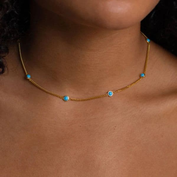 Women's Natural Turquoise Clavicle Chain Stainless Steel Gold Plated Tassel Zircon Necklace Fashion Bohemian Jewelry Gift