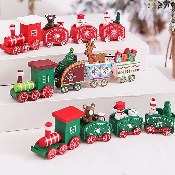 Christmas Wooden Train Ornaments Mini Snowman Gingerbread Decors Train Kids Gifts Toys Christmas New Year Party Home Decorations