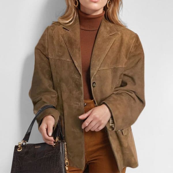 2025 New Womens Fashion Elegant Brown Loose Pocket Long Sleeve Blazer Jacket for Women