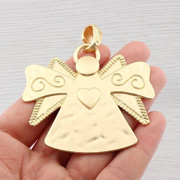 1 x Matte Gold Color Large Hammered Guardian Wings Angel Charms Pendants For DIY Necklace Jewelry Making Findings Accessories