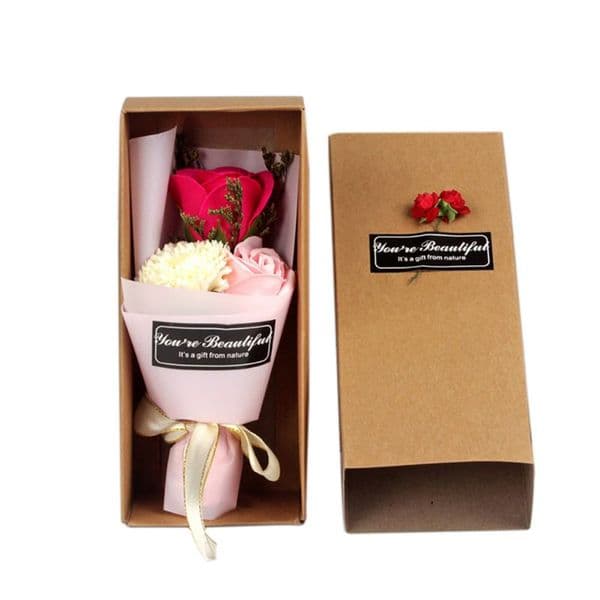 3pcs/set Artificial Rose Flowers Scented Rose Carnation Bouquet Gift Box Bath Body Soap Flower For Mother's Day Wedding Party