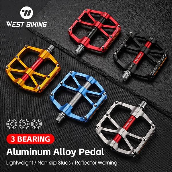WEST BIKING CNC 3 Bearing Bicycle Pedals Ultralight BMX MTB Road Bike Pedals Non-slip Aluminum Alloy Reflective Cycling Parts