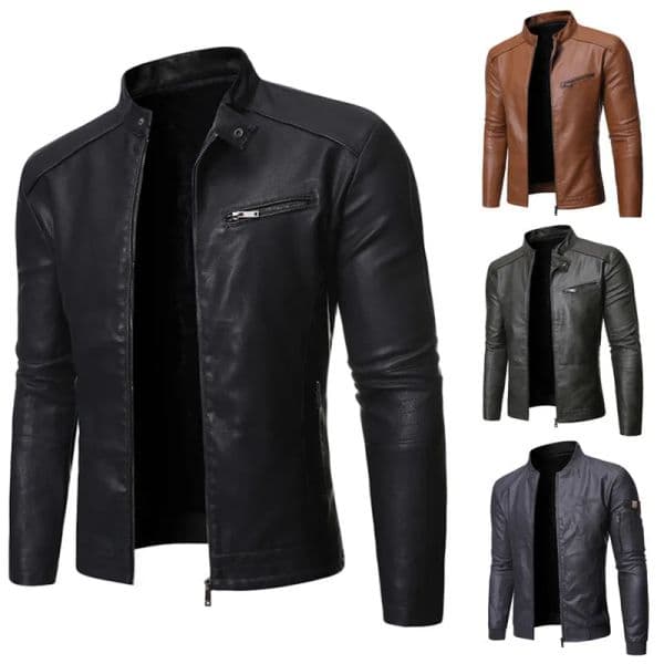 Pop 2024 PU Casual Leather Jacket Men Spring Autumn Coat Motorcycle Biker Slim Fit Outwear Male Black Blue Clothing Plus Size M-