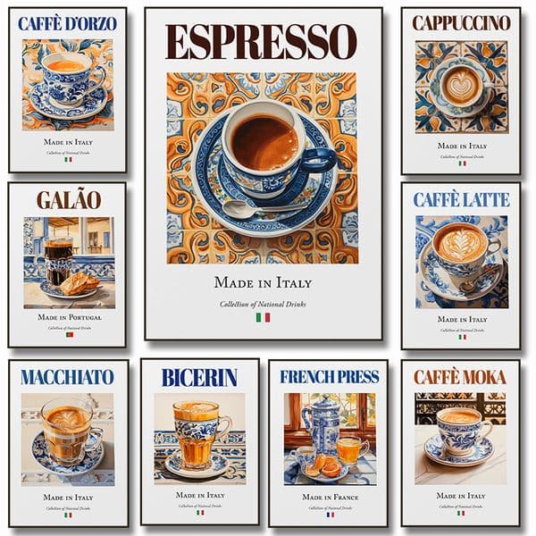 Italian Espresso Latte Espresso Cappuccino Coffee Art Canvas Painting Poster and Prints Wall Pictures Cafe Kitchen Bar Decor