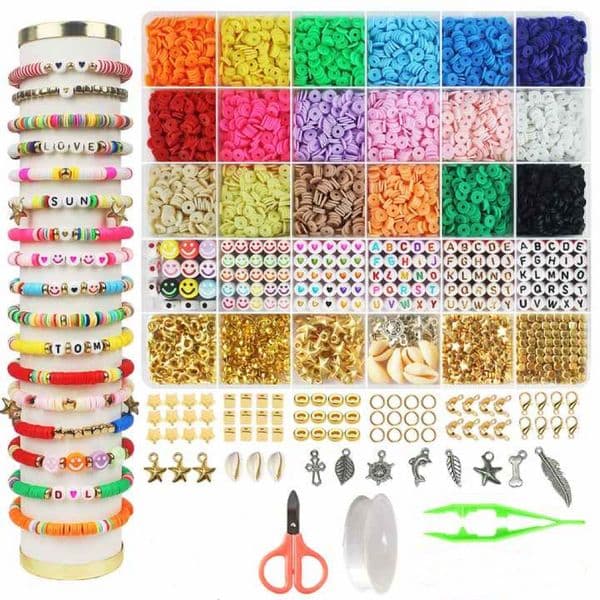 DIY Clay Beads Bracelet Making Kit, seed beads kit for Friendship Jewelry Making,Polymer Heishi Beads with Charms Gifts
