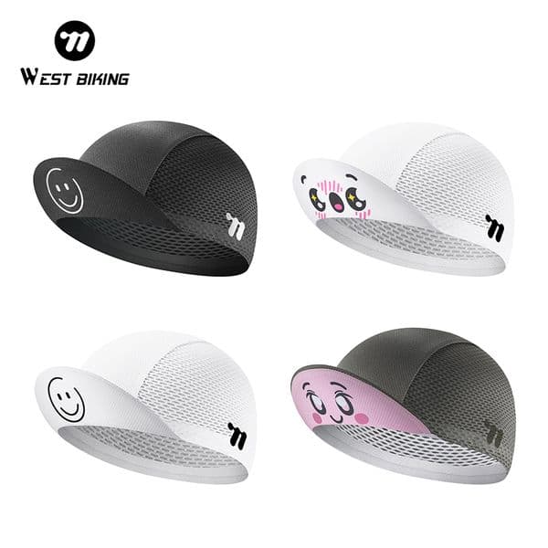 WEST BIKING Cycling Caps With Flipable Brim Cute Smiling Face Print Running Hat Mesh Breathable Spring Summer Cooling Sport Gear