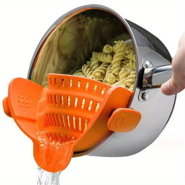 1pc Adjustable Silicone Clip-On Strainer for Pots, Pans, and Bowls - Handheld Drainer for Noodles, Pasta kitchen accessories