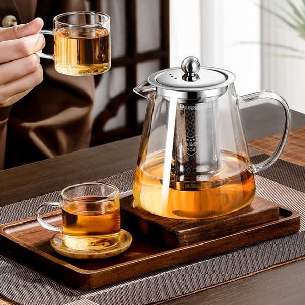 1pcs 950ML Clear Tea Infuser with Filter Stainless Steel Heat-resistant Thickened Glass Teapot Household Barley Puer Tea Kettle