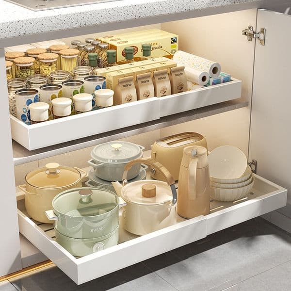 New Retractable Storage Rack with Slide Rails Pull-out Kitchen Drawer Storage Rack Spice Box Storage Rack Cabinets Organizer