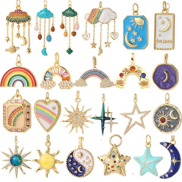 Bohemian Sun Moon Star Charms for Jewelry Making Supplies Rainbow Star Gold Color Pendant Dijes Diy Earrings Bracelet Necklace