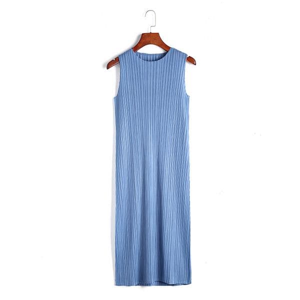 (285) Pleated women's minimalist dress summer back slit sleeveless bottoming skirt slim vest skirt