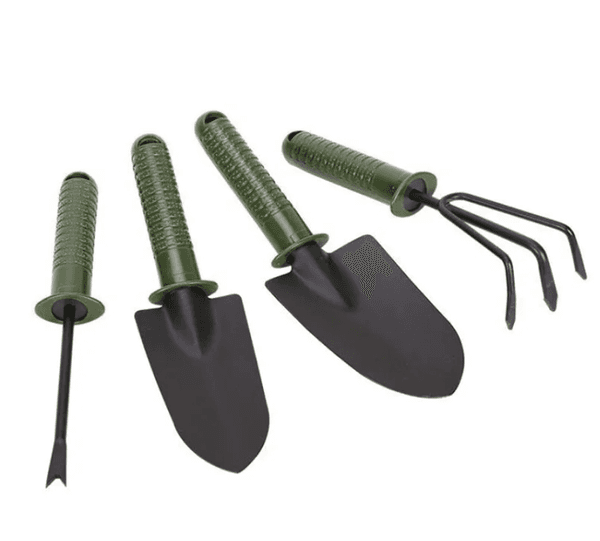 4 Pcs/Set Portable Gardening Planting Tools Metal Head Shovel Rake Spade Weeder Tool Plant Garden Soil Raising Flowers Grass Puller Plastic Handle