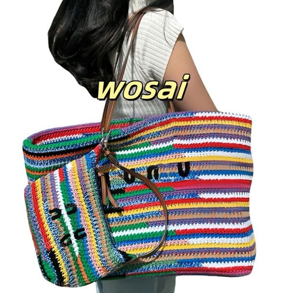 Rainbow Crochet Tote Bag | 2024 Summer Beach Travel Hobo Handbag S25410