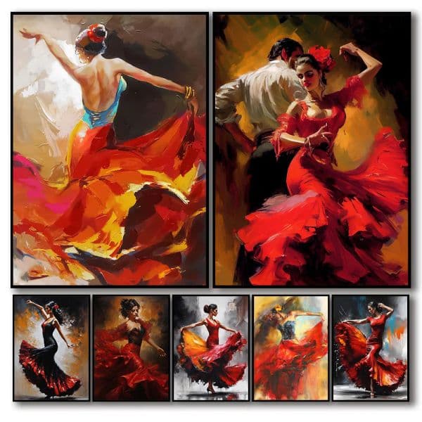 Graffiti Flamenco Dancer in Red Dress Sexy Dancing Girl Poster Canvas Painting Wall Art for Home Bar Interior Decor Perfect Gif