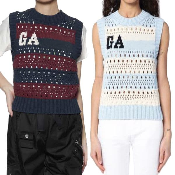 Women Striped Knit Vest Cropped Jackets Jacquard Soft Cotton Tops Sweater Knitted Tanks Fashion Vests 80