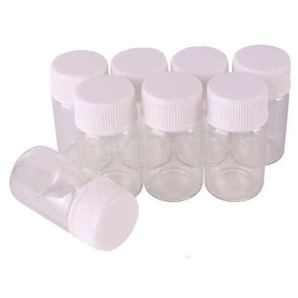 22*40Mm 7Ml Transparent Glass Perfume Spice Bottles With White Plastic Screw Lid Tiny Jar Vials DIY Craft 020541