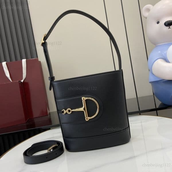 99A Premium Designer Collection Bucket Bag, made of imported black glossy sheepskin, giving it a more luxurious appearance. Handbag, crossbody bag, shoulder bag.