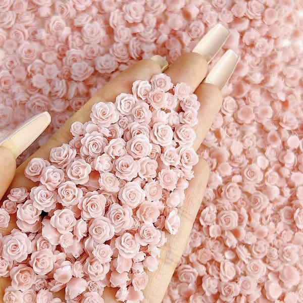 Resin Luminous Dried Rose Nail Art Charms 3D Pink Flowers Mixed Flat Bottomed Nail Decorations for DIY Earrning Nails Character